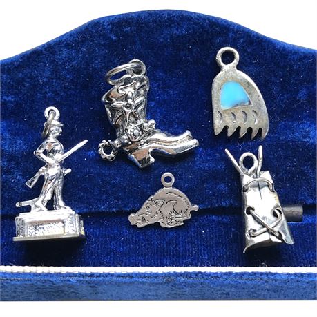 Vintage Sterling Silver Charm Lot - Southwestern Cowboy Boot, Bear Claw, boar