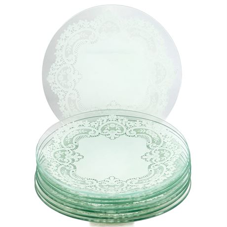 Vintage Battenberg Lace Art Glass Plates -Set of 8-