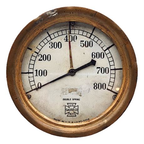 Vintage US Gauge Co. Brass Steam Pressure Gauge 0-800 PSI