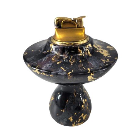 Black & Gold Glazed Ceramic Lighter VTG