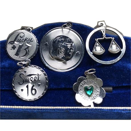 Vintage Sterling Silver Charm Lot - Zodiac, Birthday, Good Luck Charms