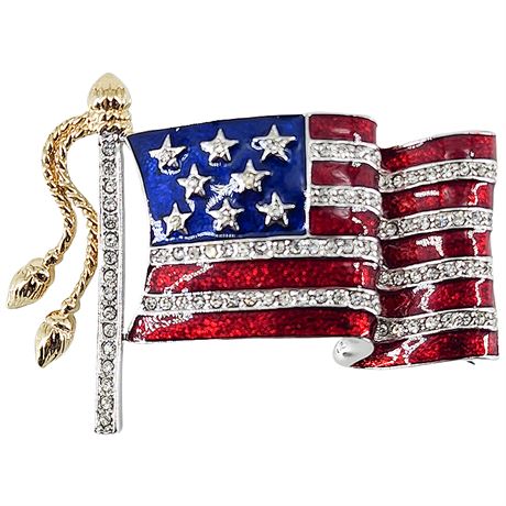 Vintage KREMENTZ Rhinestone & Enamel Flag Brooch
