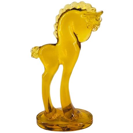 Vintage Mosser Small Amber Trojan Horse Art Glass Sculpture