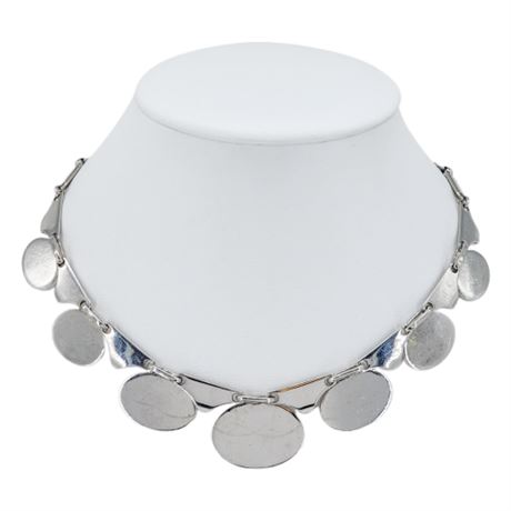 Vintage DAMOR Modernist Silver Tone Ovals Necklace