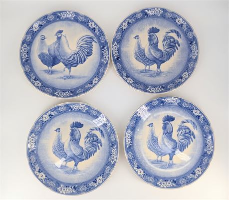 4 New Harry and David Blue Rooster Chicken Plates