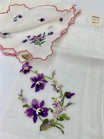 11 NOS Mid Century Swiss Ladies Linen Handkerchiefs