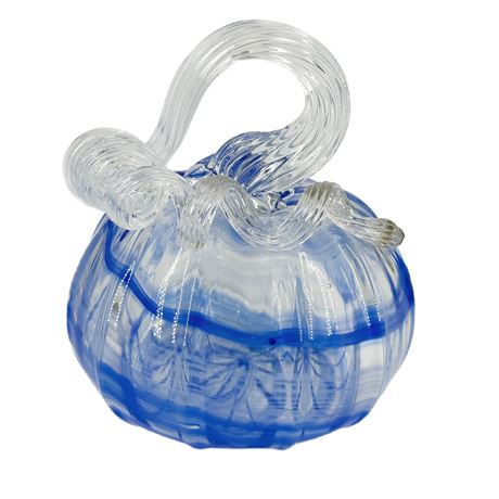 Hand Blown Blue Art Glass Pumpkin