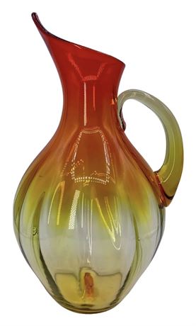 Large 13 1/2” BLENKO Amberina Ombré Sunset Blown Art Glass Pitcher