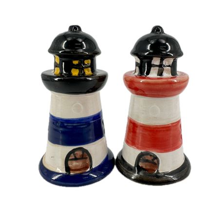 Pair of Modern Ceramic Lighthouse Salt & Pepper Shakers