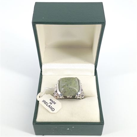 Sterling Silver Celtic Ring with Connemara Marble Ring in Presentation Box