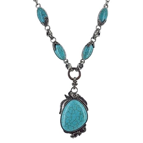 Signed NOVADAB Silver Tone Dyed Howlite Statement Necklace