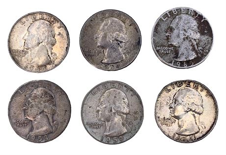 6 Silver 1953-1965 US Quarters