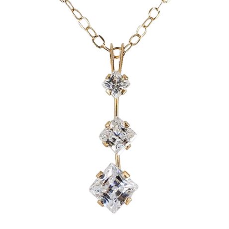 Vintage 10K Gold CZ Pendant on Gold Filled Chain
