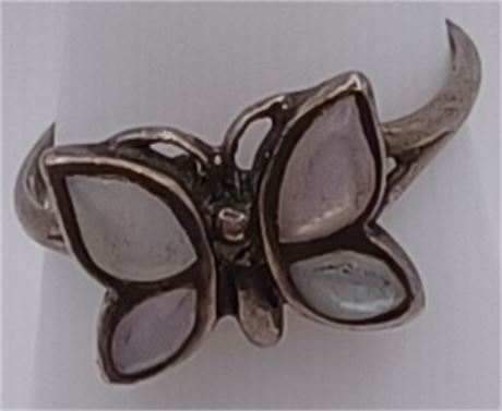 Sterling mother of pearl butterfly ring 2.3 G size 5.25