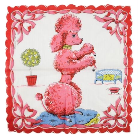 Vintage Pink Poodle Handkerchief