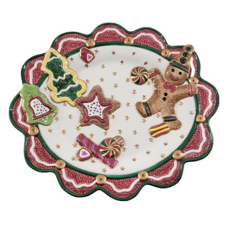 Fitz & Floyd Essentials Christmas Snack Plate Gingerbread Stars Cookies Candy