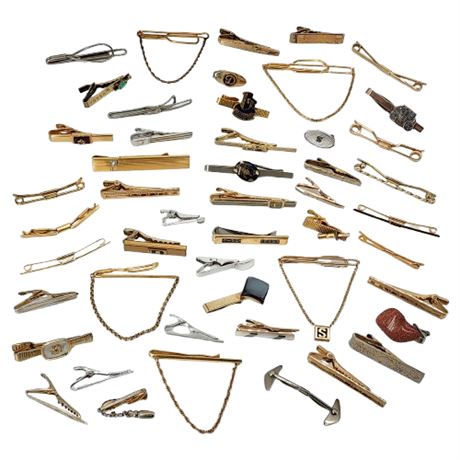 Large Lot Vintage Tie Bars, Tie Clips, and Collar Bars