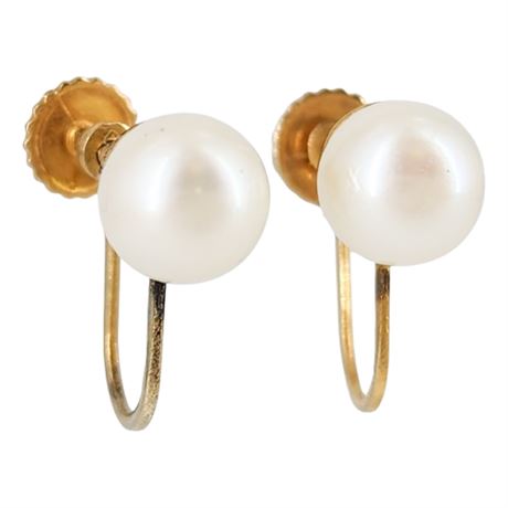 Vintage 14K Gold Genuine Pearl Screwback Earrings