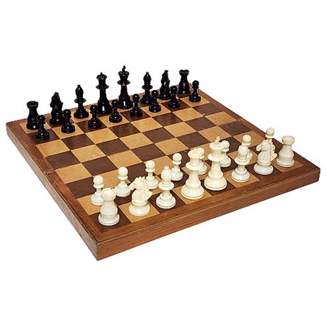Vintage Folding Wooden Chess Board w/ Magnetic Closure
