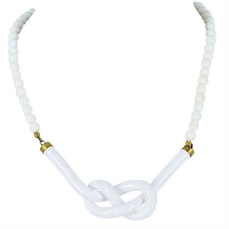 Vintage White Plastic Bead Knot Necklace