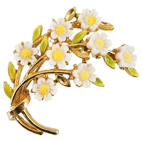 Signed Vintage Art Daisies Brooch