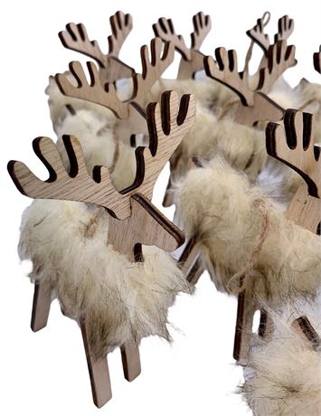 15 Scandinavian Wood & Faux Fur Reindeer Holiday Ornaments