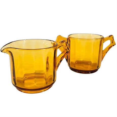 Vintage Amber Clear Glass Creamer and Sugar Set