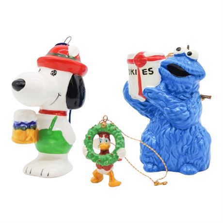 Vintage Snoopy, Donald Duck, & Cookie Monster Ornaments