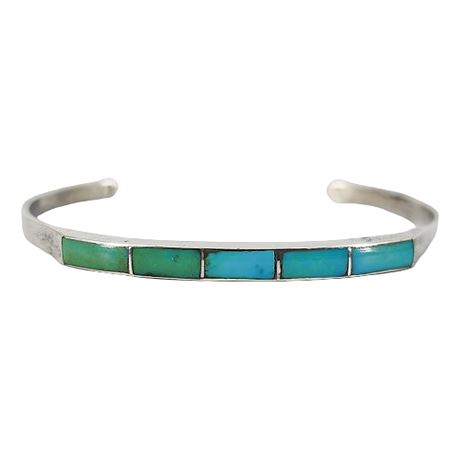 Unmarked Native American Sterling Silver Turquoise Cuff Bracelet