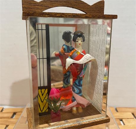 Vintage Japanese, geisha girl, and mirrored box