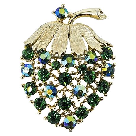 Signed Vintage Lisner Aurora Borealis Rhinestone Grapes Brooch