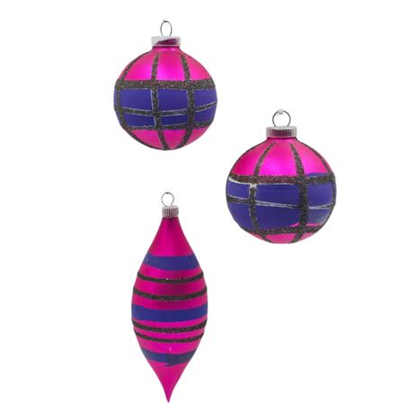 VTG Hot Pink & Purple Glass Ornaments