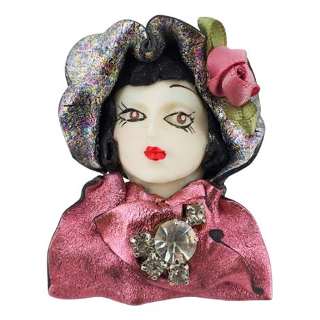 Vintage Handcrafted Lady Brooch in Original Box from The Bonmarché