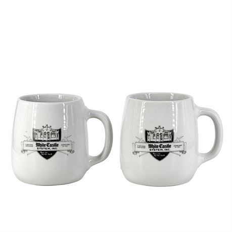 Pair of Vintage White Castle Stoneware Diner Mugs