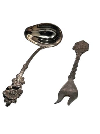 Vintage silver plate small ladle and fork lot