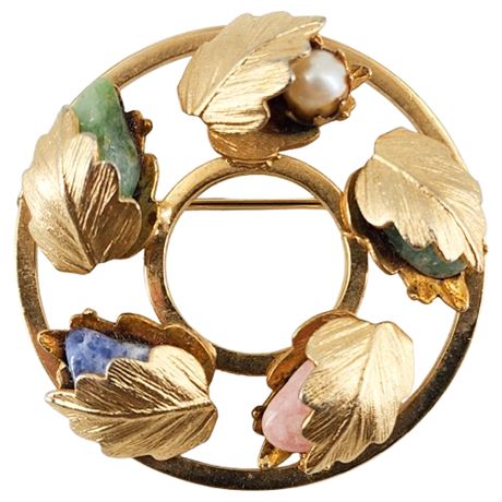 Vintage SARAH COVENTRY Genuine Pearl & Gemstone Circle Brooch