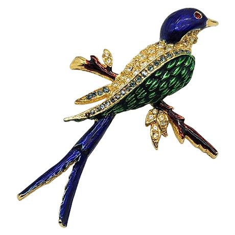 Vintage SPHINX Rhinestone & Enamel Bird Brooch A2912