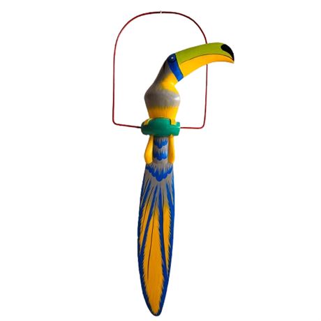 Vintage Life-Sized Wooden Toucan on Metal Perch Tiki Bar Decor