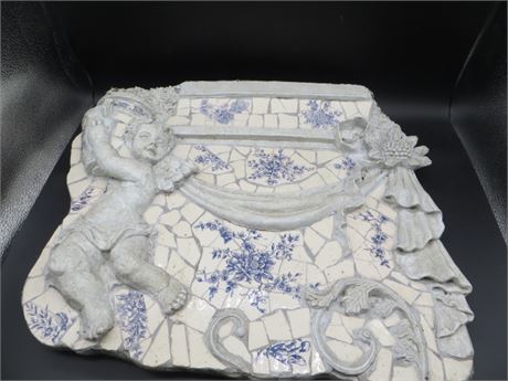 Decorative Piece Made w/Mosaic Tiles w/Blue & White Floral Pattern