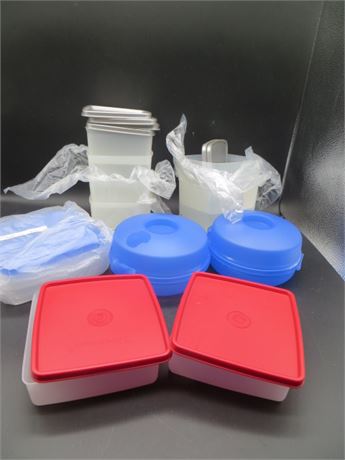 NEW VINTAGE TUPPERWARE SQUARE CONTAINERS VARIOUS SIZES & 2 SANDWICH CONTAINERS