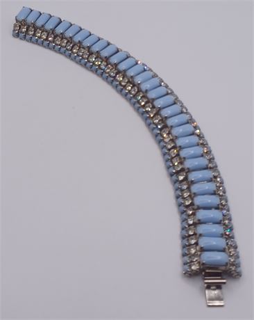 Vintage La Rel blue and clear stone silver tone bracelet 7x.75"