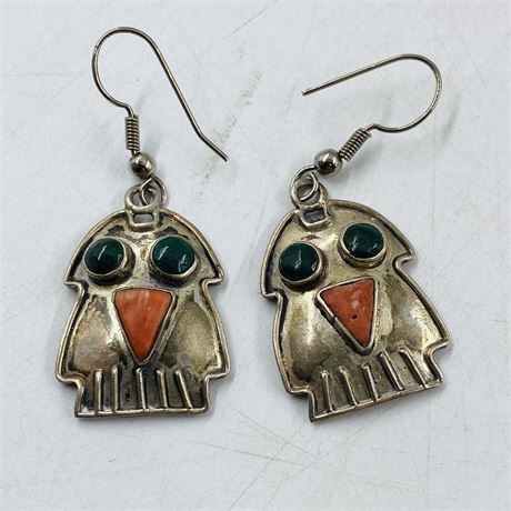 7g Vntg Navajo Sterling Owl Earrings