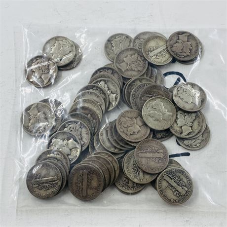 65 Unsearched 1930’s Mercury Silver Dimes