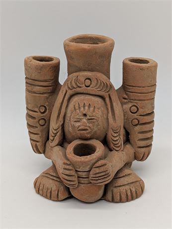Mexican Mayan Aztec Style Incense Candle Holder Terracotta Clay
