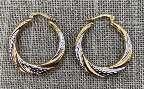 Sterling JORDAN Two Tone 1” Pierced Hoop Earrings