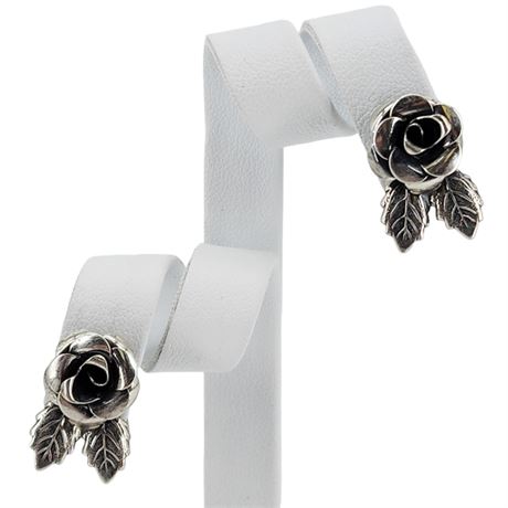 Vintage BEAU Sterling Silver Rose Screwback Earrings
