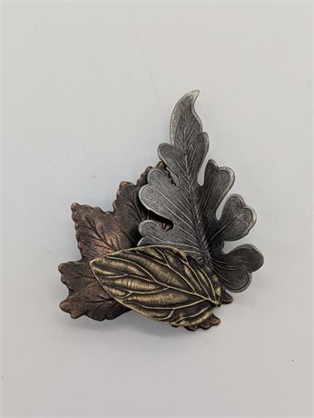Autumn Leaves Art Pin Brooch Large Bronze Silver Brass Colored Metal 3D