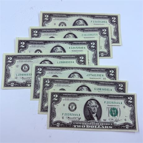 7 AU-UNC 1976 $2 Bills