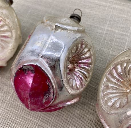 4 pc Set Antique Triple Indent Mercury Glass Ornaments