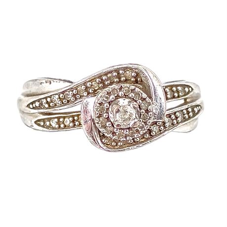 925 Sterling Silver & Diamond Swirl Engagement Ring